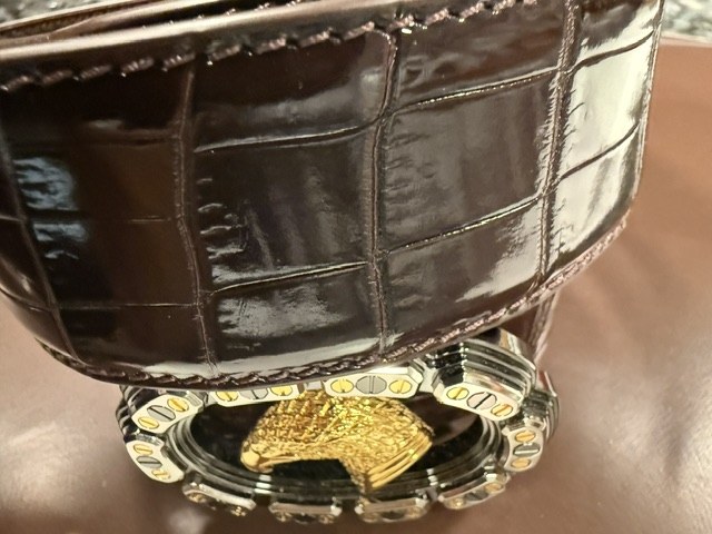 Stefano Ricci brown alligator belt with gold eagle-head buckle